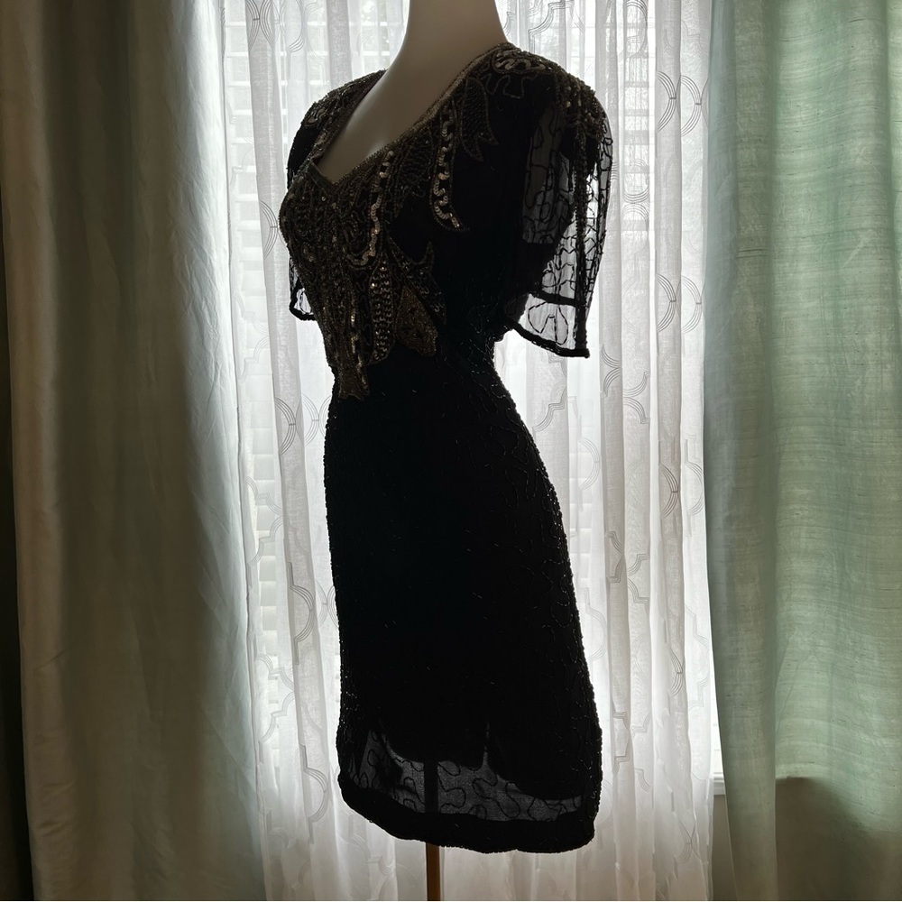 True 80’s Vintage AVENUE 7 CONTINENTAL FASHIONS INC Black Silk Heavy Beading S - Picture 12 of 16